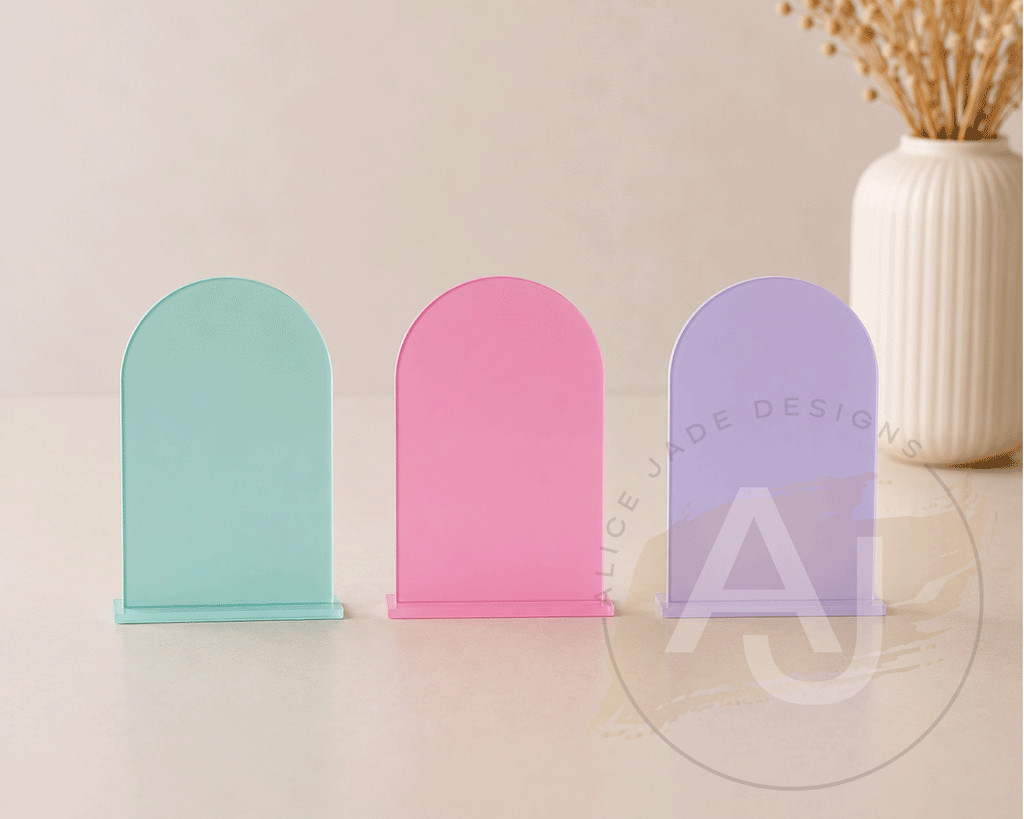 A5 Acrylic Arch Signs | Small Freestanding Sign | Market Display Sign | Modern Acrylic Place Card