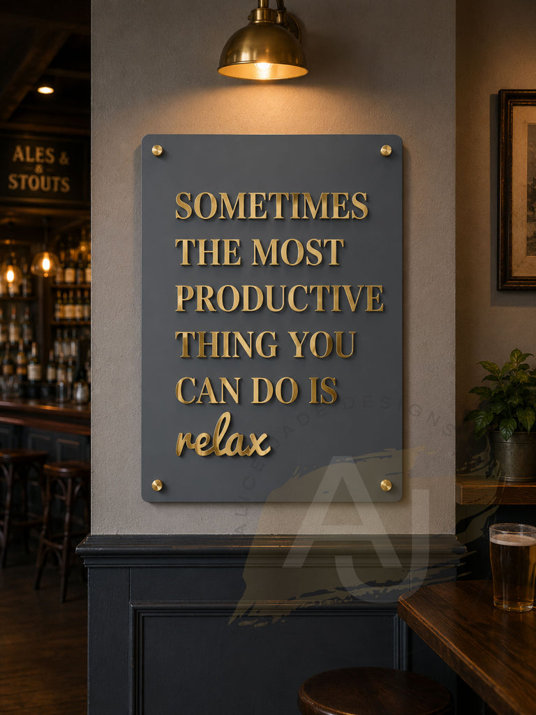 Wall Art 3D Quote Acrylic Sign | 'Sometimes the Most Productive Thing You Can Do Is Relax'