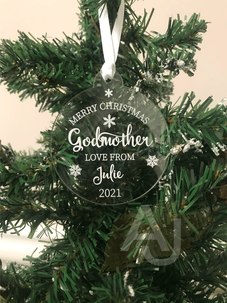 Personalised Merry Christmas Godmother Christmas Tree Bauble Decoration Gift
