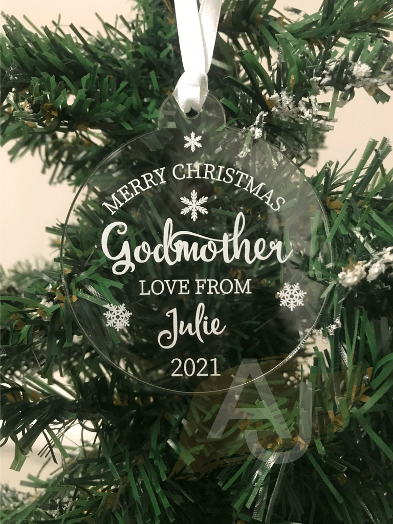 Personalised Merry Christmas Godmother Christmas Tree Bauble Decoration Gift