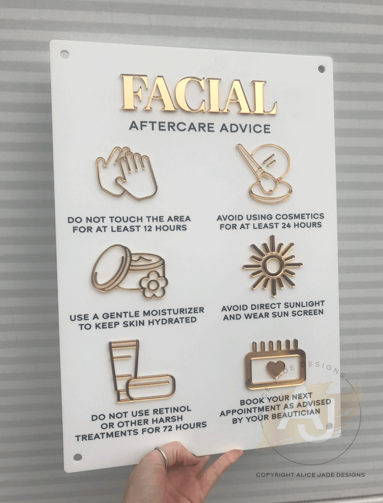 Facial Aftercare Advice Acrylic A3 Wall Sign | Beauty Sign | Business Sign | Spa Sign | Salon Sign | Salon Decor