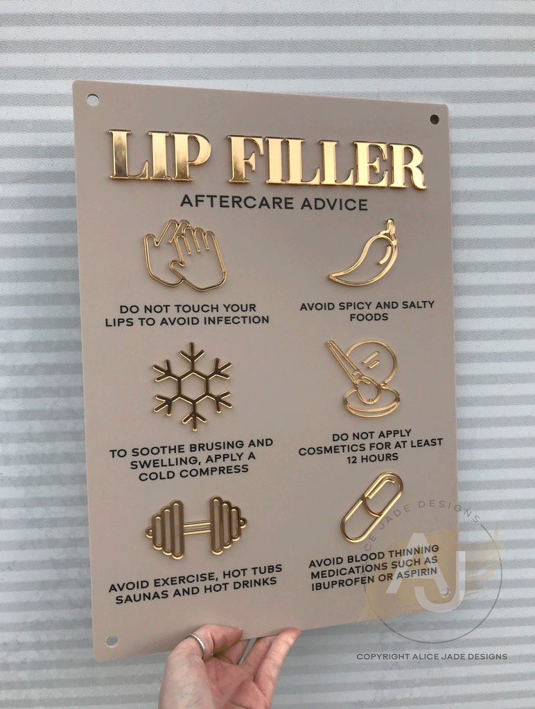 Lip Filler Aftercare Advice Acrylic A3 Wall Sign | Beauty Sign | Business Sign | Spa Sign | Salon Sign | Salon Decor