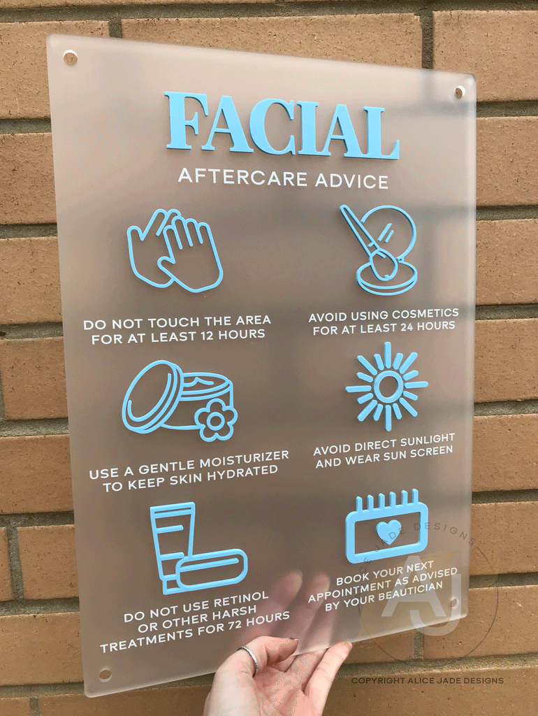 Facial Aftercare Advice Acrylic A3 Wall Sign | Beauty Sign | Business Sign | Spa Sign | Salon Sign | Salon Decor