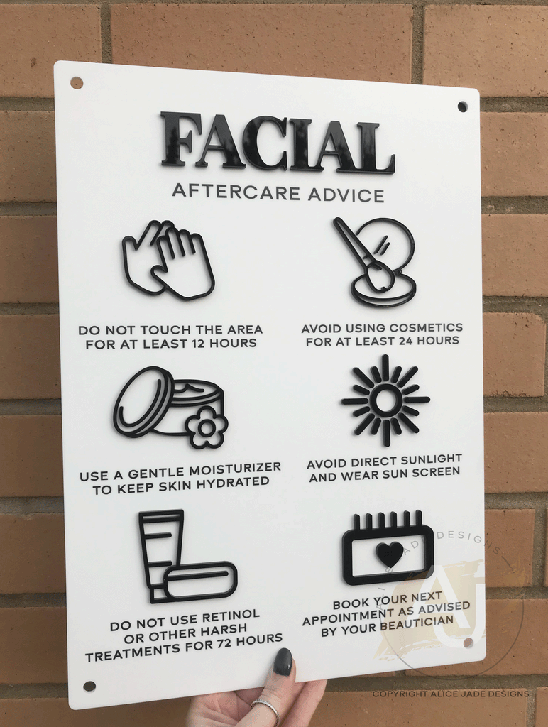Facial Aftercare Advice Acrylic A3 Wall Sign | Beauty Sign | Business Sign | Spa Sign | Salon Sign | Salon Decor