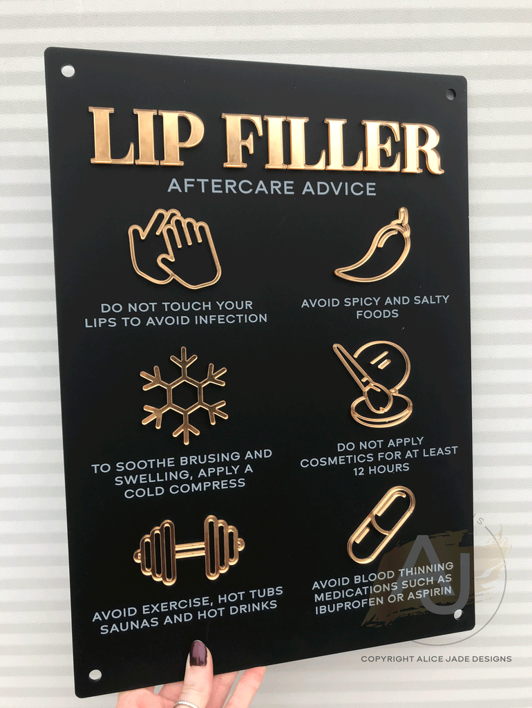 Lip Filler Aftercare Advice Acrylic A3 Wall Sign | Beauty Sign | Business Sign | Spa Sign | Salon Sign | Salon Decor