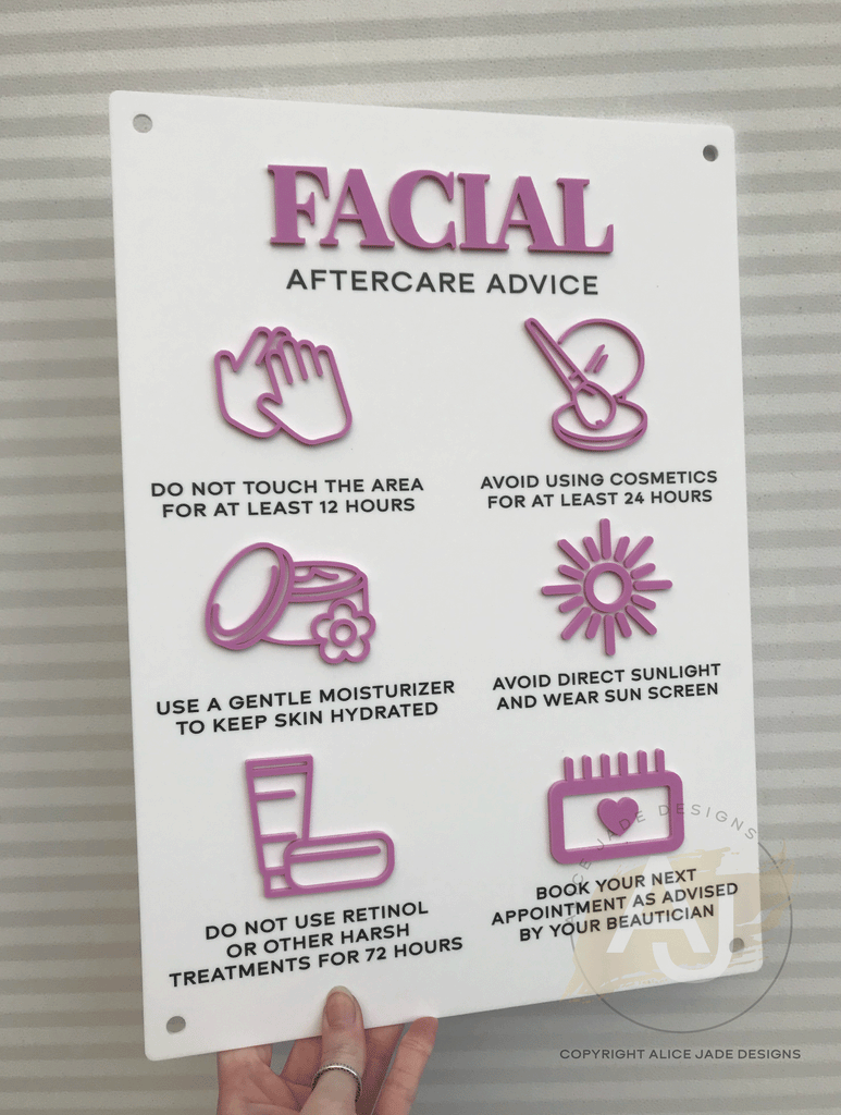 Facial Aftercare Advice Acrylic A3 Wall Sign | Beauty Sign | Business Sign | Spa Sign | Salon Sign | Salon Decor