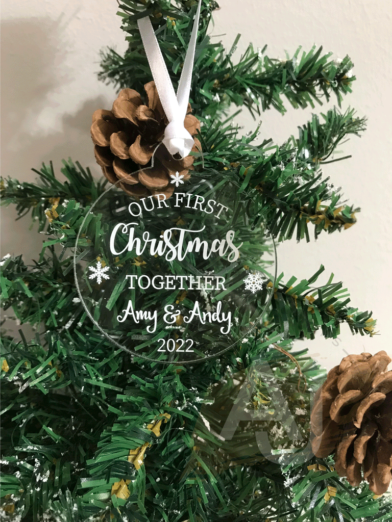 Personalised First Christmas Engaged Couples Tree Bauble Decoration Wedding Gift