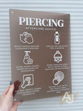 Piercing Aftercare Advice Acrylic A3 Wall Sign | Studio Sign | Business Sign | Salon Sign | Studio Decor