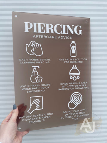 Piercing Aftercare Advice Acrylic A3 Wall Sign | Studio Sign | Business Sign | Salon Sign | Studio Decor