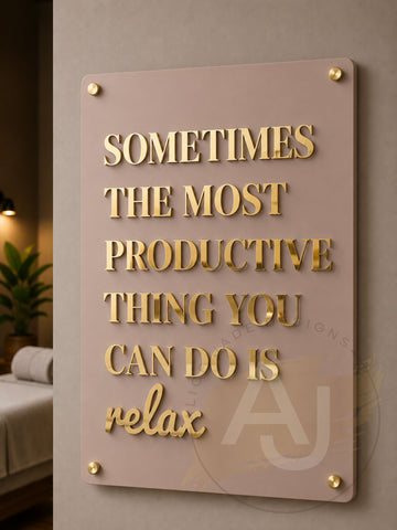 Wall Art 3D Quote Acrylic Sign | 'Sometimes the Most Productive Thing You Can Do Is Relax'