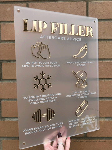 Lip Filler Aftercare Advice Acrylic A3 Wall Sign | Beauty Sign | Business Sign | Spa Sign | Salon Sign | Salon Decor
