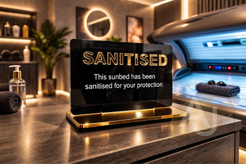 Mini Sanitized Sunbed Acrylic Salon Sign | Free Standing